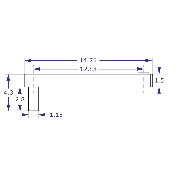 SA 12.88" straight arm extension specification drawing side view with measurements