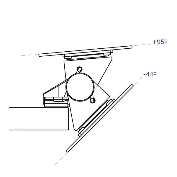 Specification drawing of the heavy-duty tilter head showing range of tilt angle