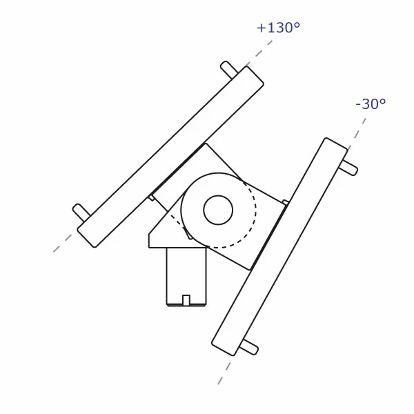 Specification drawing of the NGN tilter head showing range of tilt angle