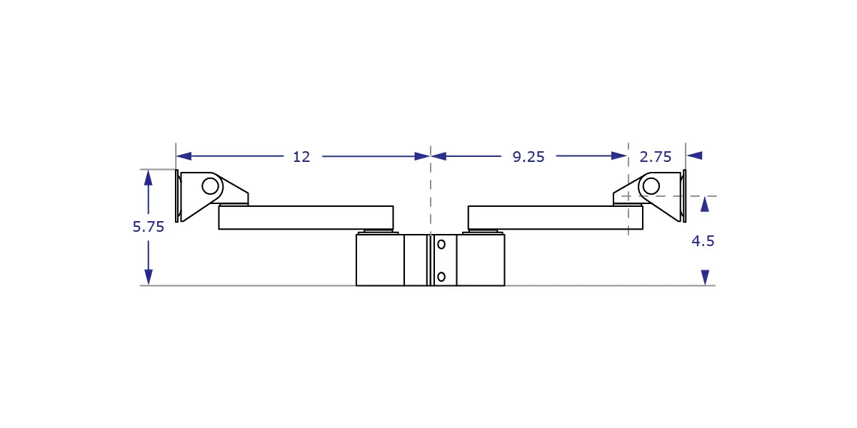 PM42 dual monitor pole mount with 7 inch extension specification drawing side view with measurements