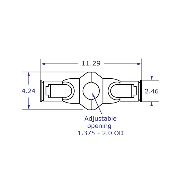 PM42 back-to-back dual monitor pole mount specification drawings top with measurements