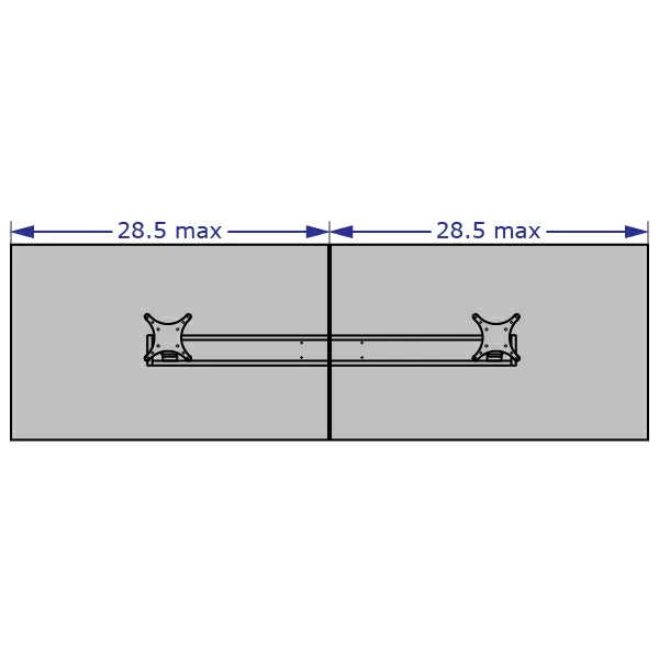 PM62 dual monitor pole mount specification drawing showing maximum monitor width in flat configuration