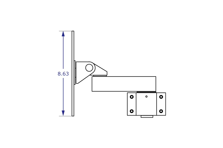 PM80 heavy-duty monitor pole mount with 200x200mm VESA specification drawings shown from side view with measurements