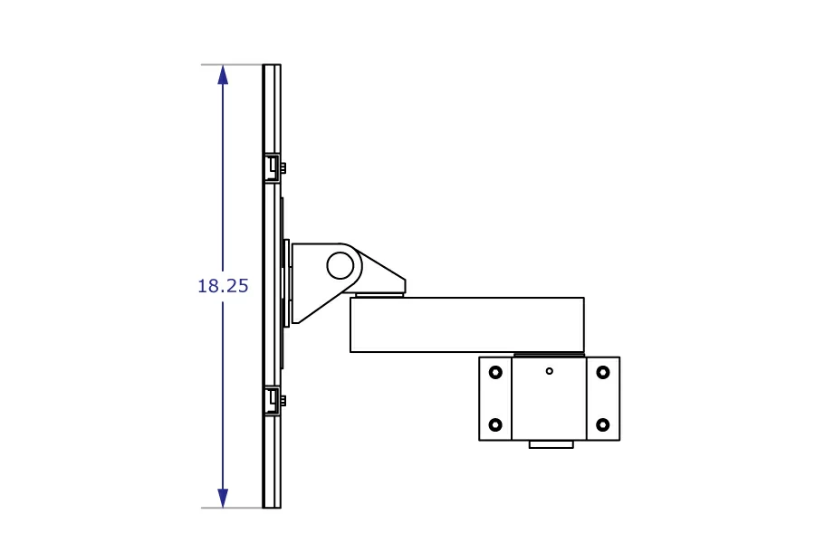 PM80 heavy-duty monitor pole mount with MSU4X6 VESA specification drawings shown from side view with measurements