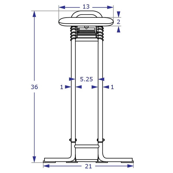 PROP SIT-STAND prop seating specification drawing showing measurements for front view