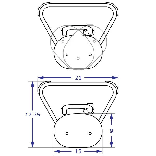 PROP SIT-STAND prop seating specification drawing showing measurements for seat to swivel top view