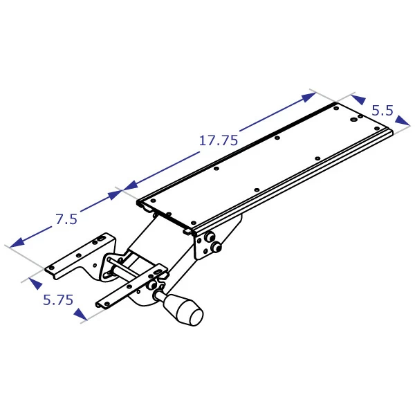 IS-C-KIT ergonomic keyboard tray specification drawing isometric view with measurements
