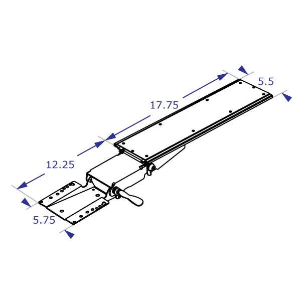 IS-ER-KIT ergonomic keyboard tray specification drawing isometric view with measurements