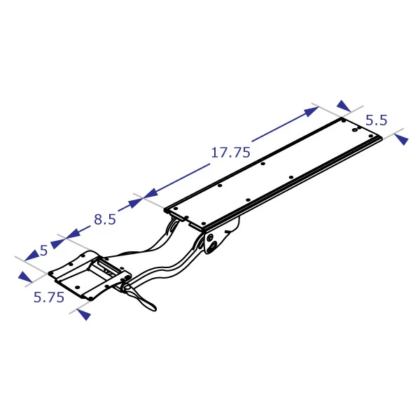 IS-SS-KIT ergonomic keyboard tray specification drawing isometric view with measurements