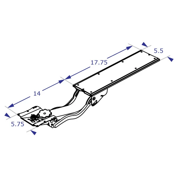 IS-SSW-KIT ergonomic keyboard tray specification drawing isometric view with measurements