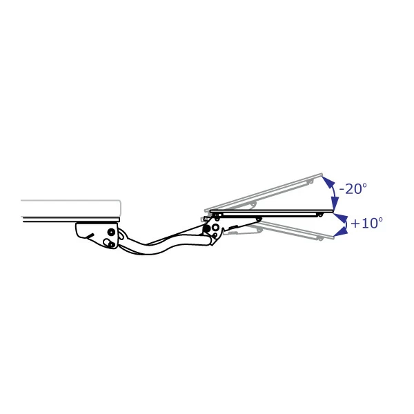 IS-SSW-KIT ergonomic keyboard tray specification drawing side view showing keyboard tray tilt measurements