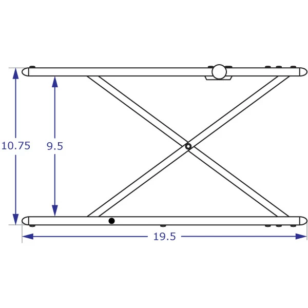 QUICKLIFT sit-stand keyboard tray specification drawing in maximum position with measurements