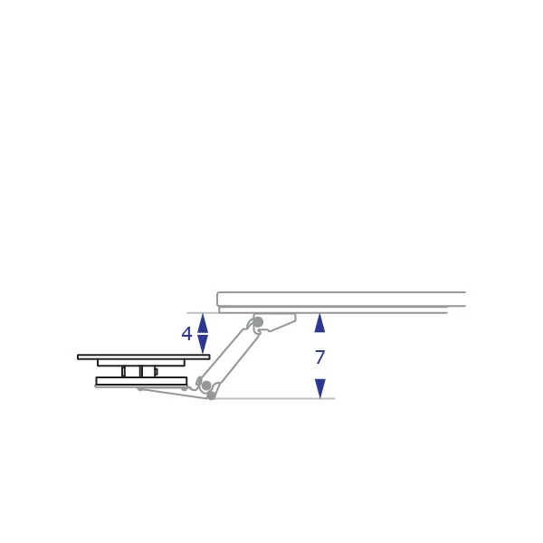 QUICKLIFT sit-stand keyboard tray with IS-ER specification drawing in lowest position with measurements