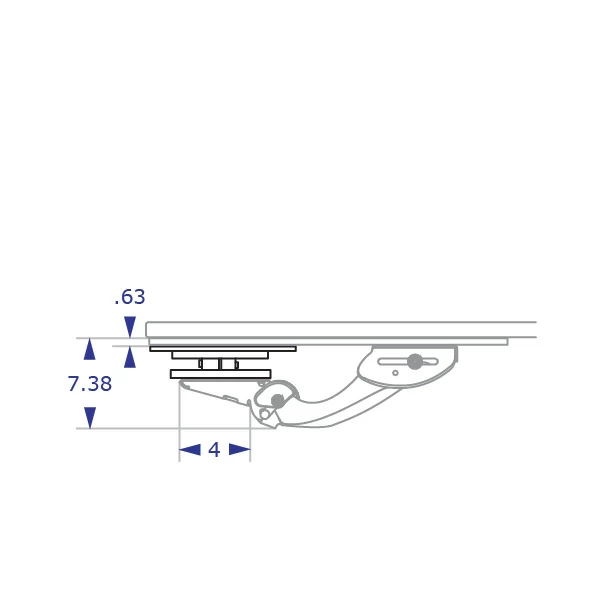 QUICKLIFT sit-stand keyboard tray with IS-LS specification drawing in stowed position with measurements