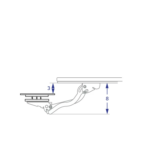 QUICKLIFT sit-stand keyboard tray with IS-SSW specification drawing in lowest position with measurements