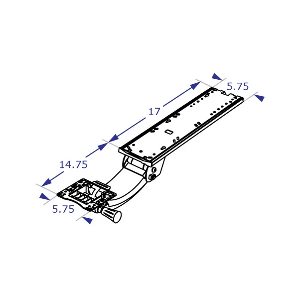 WR-PA sit-stand adjustable under desk keyboard tray specification drawing isometric view with measurements