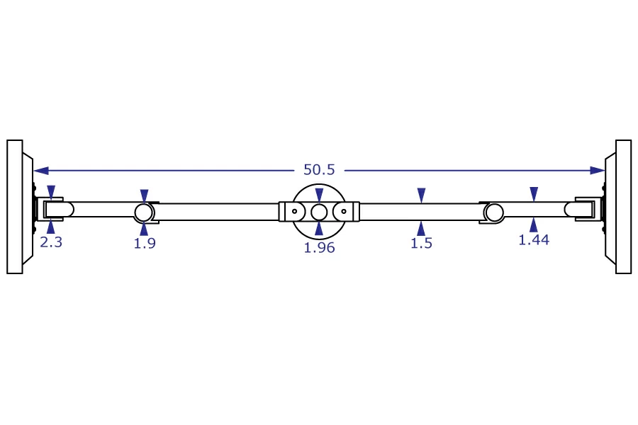 SA2A Specification drawing from top depicts widths of arms at various places