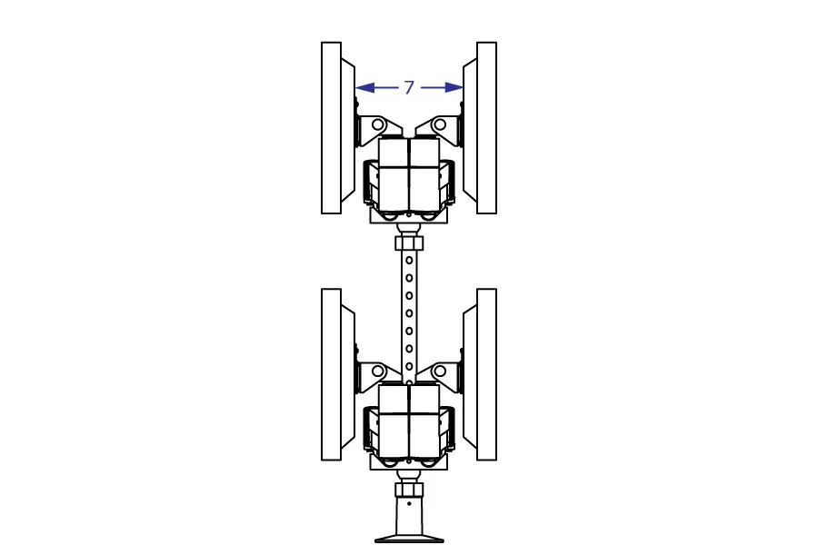 SA4A Specification drawing from front illustrates side view of quad arms collapsed tightly in a back to back orientation