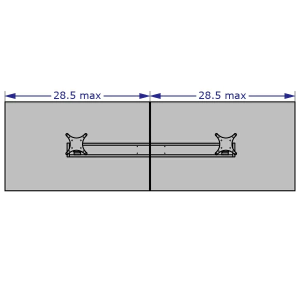 CONNECT-2 Specification drawing shows standard dual monitor beam illustrating widest possible screens side by side
