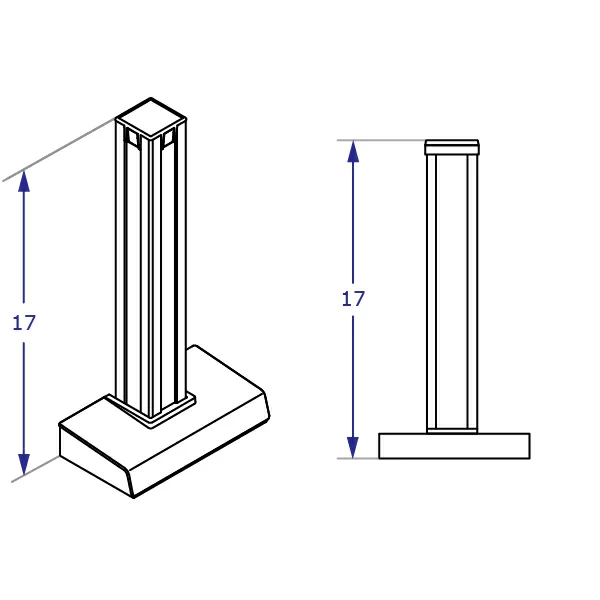 CONNECT-2 Specification drawing of standard 17 inch vertical column side and perspective view used for mounting multiple monitors