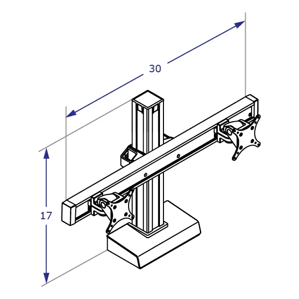 CONNECT-2 Specification drawing shows standard dual monitor stand perspective view