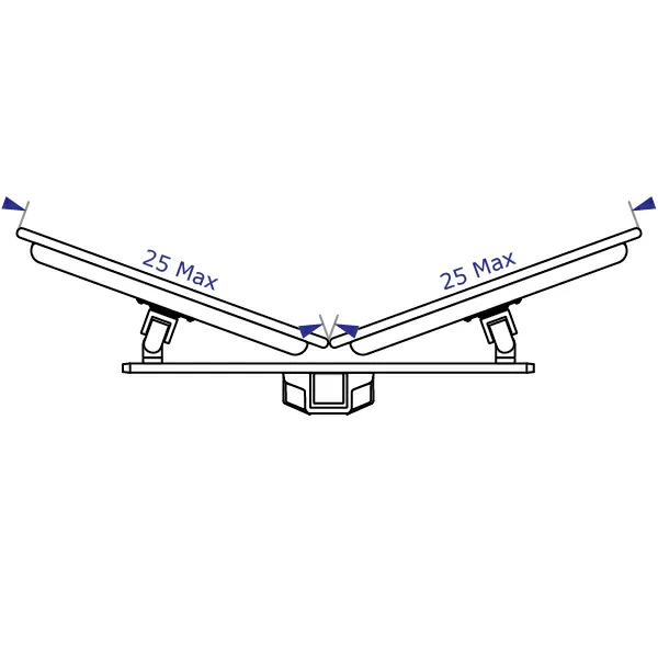 CONNECT-2 Specification drawing shows standard dual monitor stand top view with screens angled maximally inward
