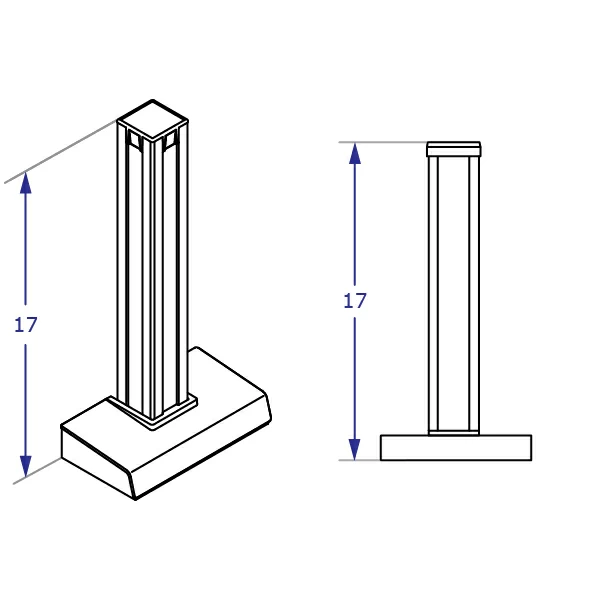 CONNECT-3 Specification drawing of standard double vertical column side and perspective view for mounting multiple monitors