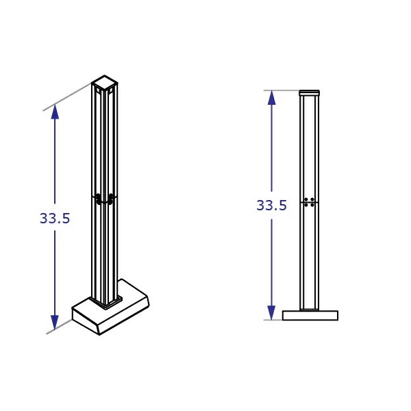 CONNECT-33 Specification drawing of standard double vertical column side and perspective view for mounting multiple monitors
