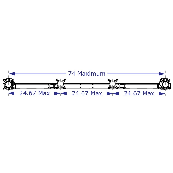 CONNECT-4 Specification drawing illustrates the maximum width between 4 VESA brackets on quad monitor beams