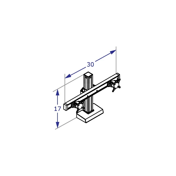 CONNECT Specification drawing shows standard CONNECT-2 dual monitor stand from isometric perspective