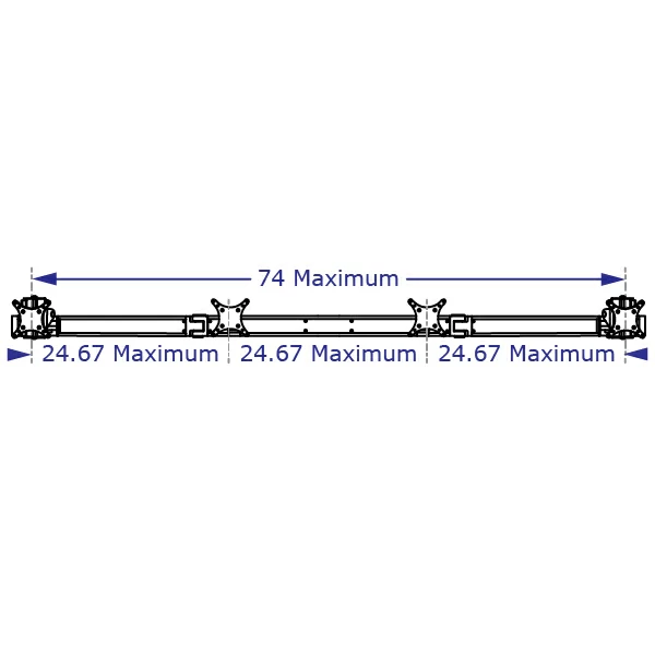 CONNECT Specification drawing illustrates the maximum width between 4 VESA brackets on quad monitor beams