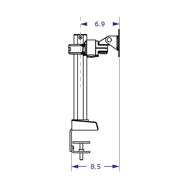 SINGLE-TIER SIDE VIEW WITH CLAMP MOUNT AND TILTER CONNECT-single-tier-clamp-mount-side-view-spec