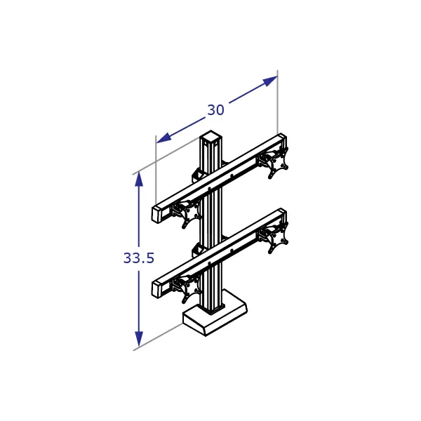CONNECT Specification drawing shows two over two monitor stand with beam and column measurements