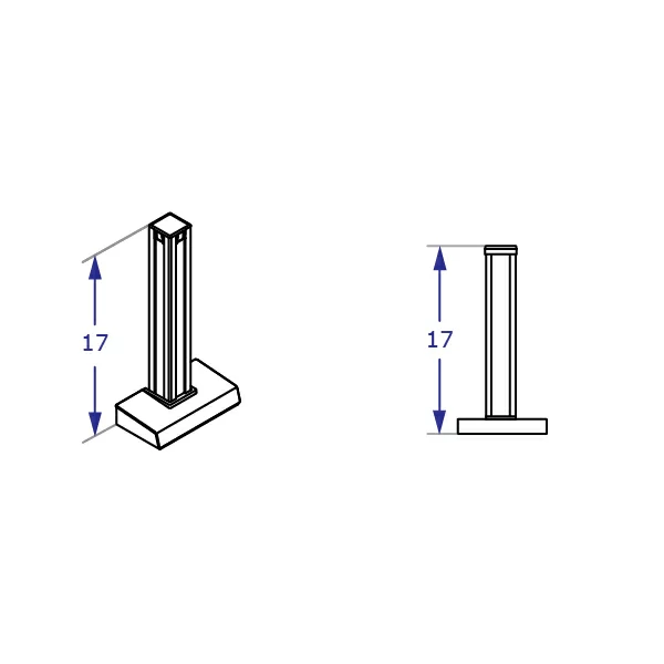 CONNECT Specification drawing of standard 17 inch vertical column side and perspective view used for mounting multiple monitors