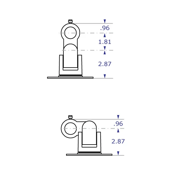 LS413S pole monitor mount specification drawings of tilter head receiver rotated 90 degrees with measurements