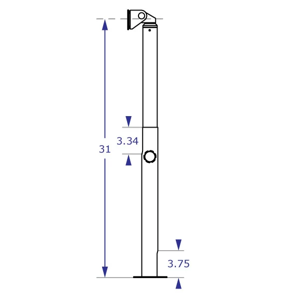POS18 point of sale monitor stand specification drawing side view at maximum height with measurements