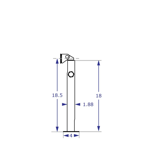 POS18 point of sale monitor stand specification drawing side view at minimum height with measurements