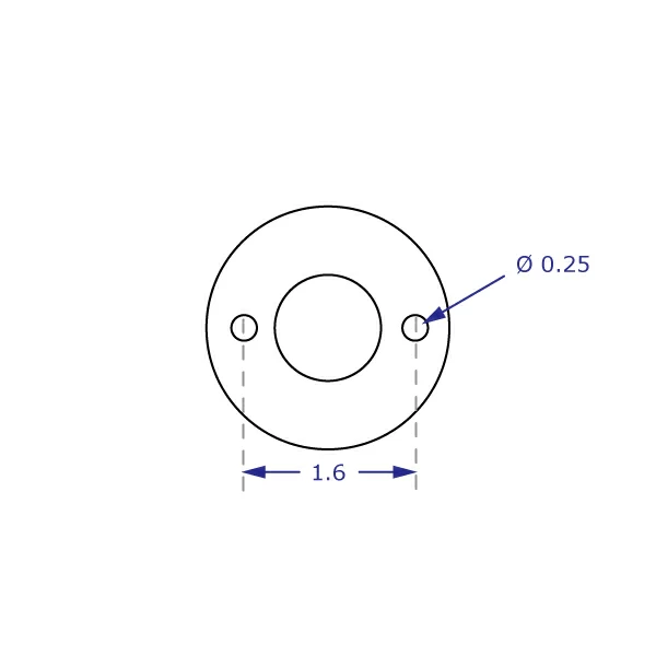 POS6-14-THRU Specification drawing for point of sale through desk stand depicting bottom of base and hole mounting pattern