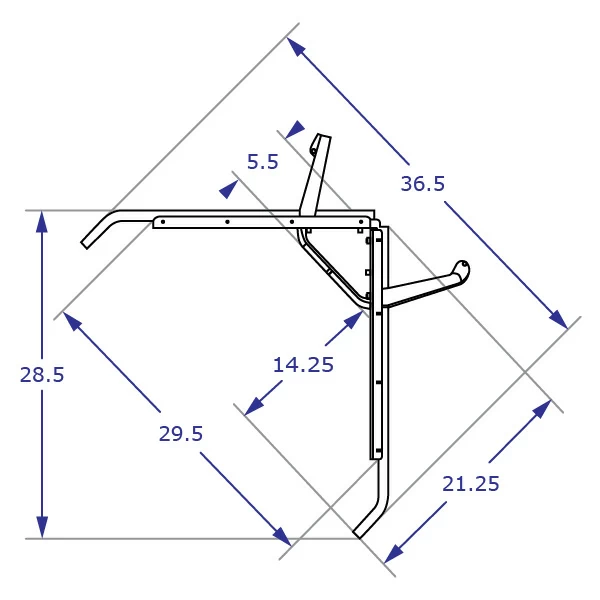 STS125 Specification drawing of single electric lift column table top view showing cantilever brace positioning and base dimensions