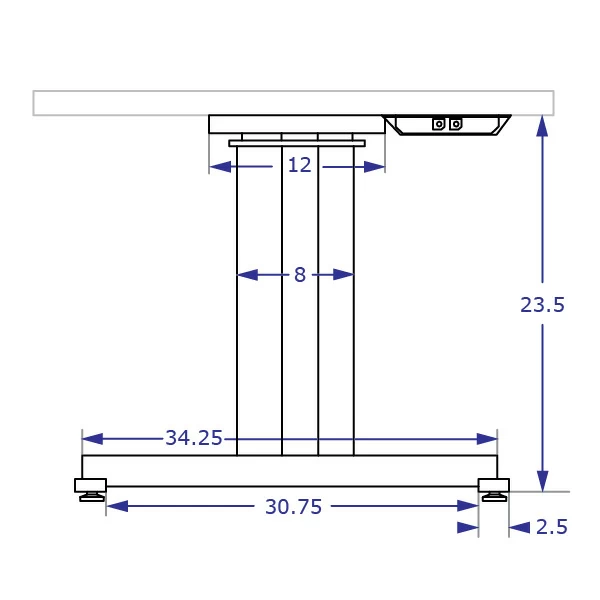 STS225 Specification drawing of HD single electric lift column table front view of dimensions