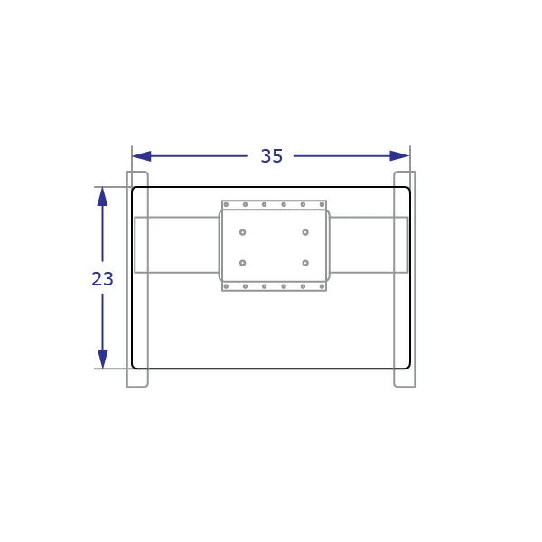 STS225 Specification drawing of HD single electric lift column table top view showing base and 23 x 35 inch top orientation