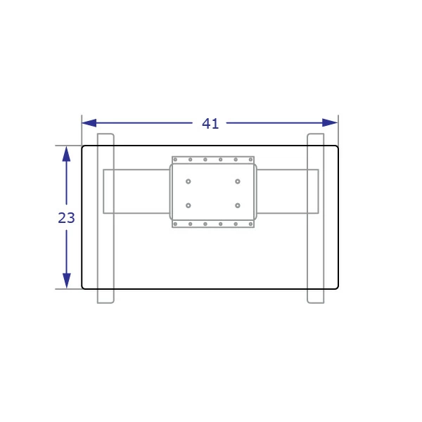 STS225 Specification drawing of HD single electric lift column table top view showing base and 23 x 41 inch top orientation