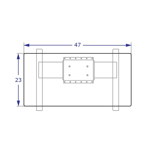 STS225 Specification drawing of HD single electric lift column table top view showing base and 23 x 47 inch top orientation