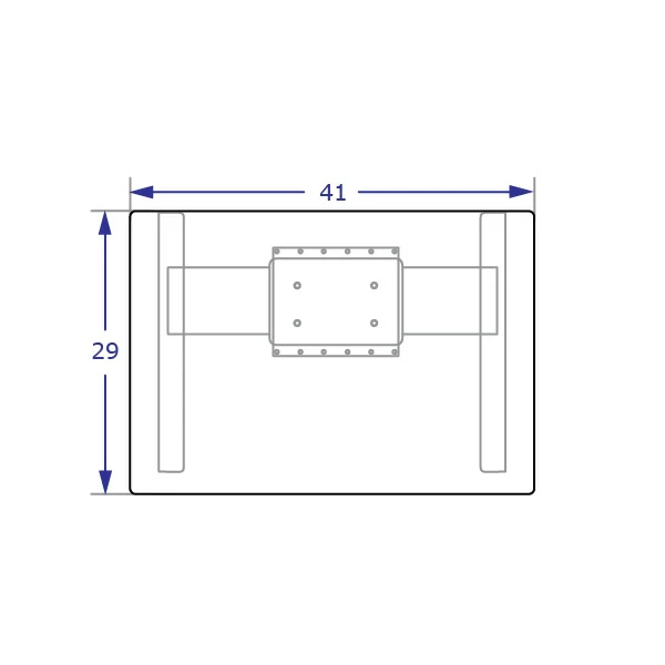 STS225 Specification drawing of HD single electric lift column table top view showing base and 29 x 41 inch top orientation