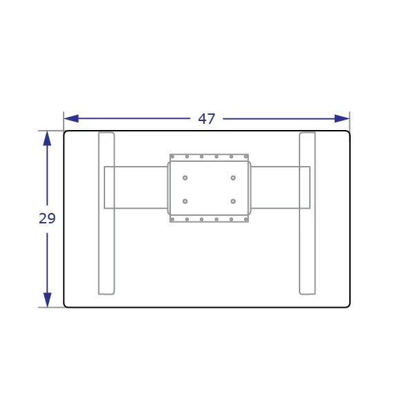 STS225 Specification drawing of HD single electric lift column table top view showing base and 29 x 47 inch top orientation