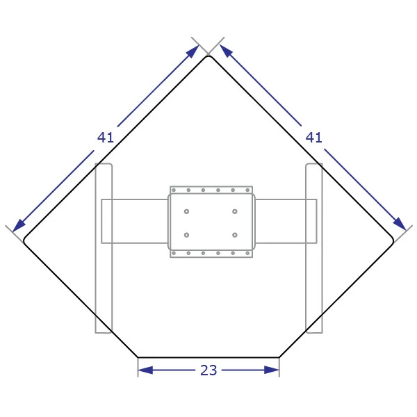 STS225 Specification drawing of HD single electric lift column table top view showing base and 41 x 41 inch corner top orientation