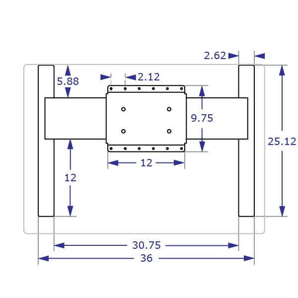 STS225 Specification drawing of HD single electric lift column table top view showing base and table bracket dimensions