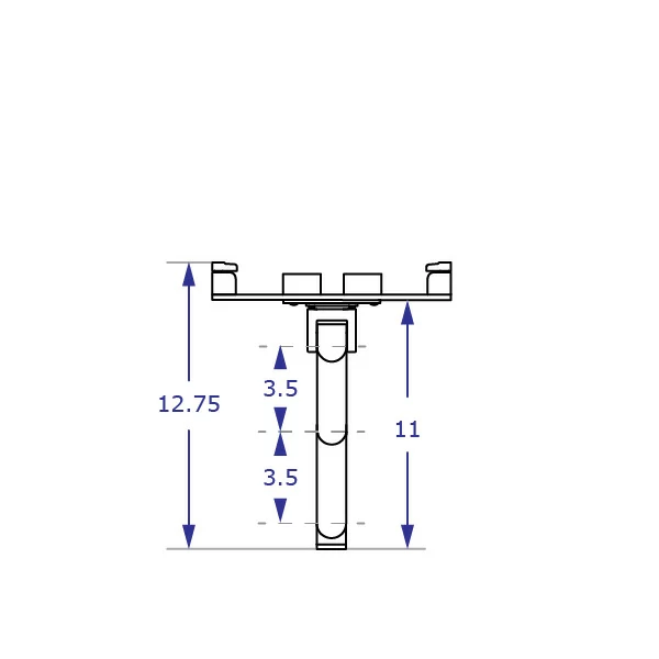 ILX2-9110S Specification drawing of articulating wall tablet mount from top with two 3.5 inch extensions