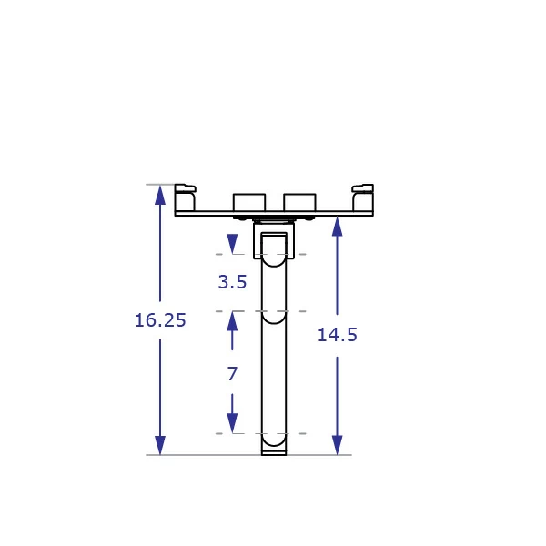 ILX2-9110S Specification drawing of articulating wall tablet mount from top with a 3.5 and 7 inch extensions