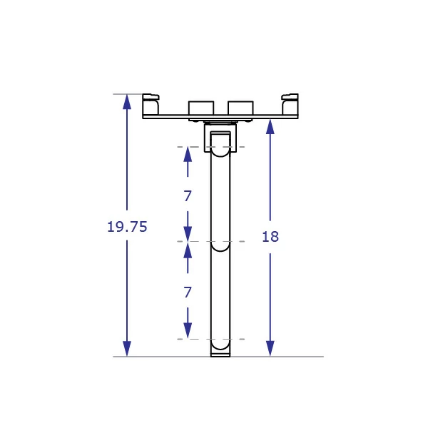 ILX2-9110S Specification drawing of articulating wall tablet mount from top with two 7 inch extensions